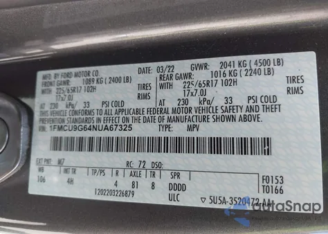 2022 Ford Escape Se z USA, uszkodzony, nr VIN 1FMCU9G64NUA67325